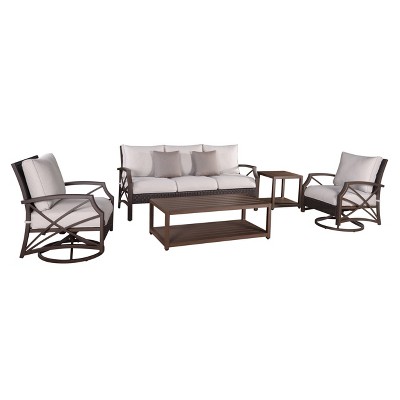 Modern Muse 5pc Outdoor Aluminum Set with Sofa & Table - Brown/Light Gray - Wedohome