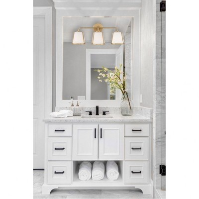 Antique Gold and White 3-Light Bathroom Vanity Fixture