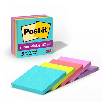 Post-it Super Sticky Pads in Miami Colors 3 x 3 Miami 90/Pad 5 Pads/Pack 6545SSMIA