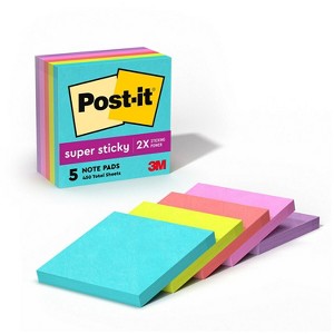 Post-it Super Sticky Pads in Miami Colors 3 x 3 Miami 90/Pad 5 Pads/Pack 6545SSMIA - 1 of 4