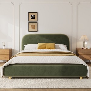 Christopher Knight Home Paine Modern Velvet Upholstered Platform Bed with Curve-Shaped Headboard - 1 of 4