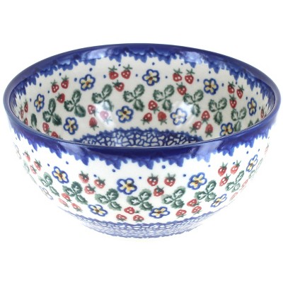 Blue Rose Polish Pottery Strawberry Garden Cereal/Soup Bowl