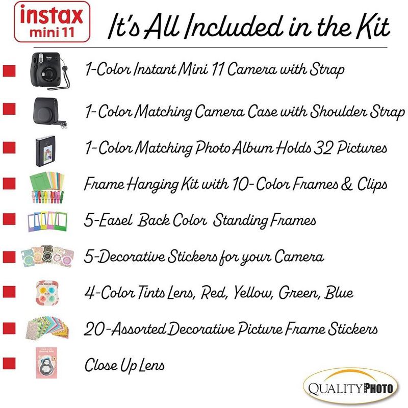 Fujifilm Instax Mini 11 Instant Camera with Case Album and More Accessory Kit Charcoal Grey, 3 of 8