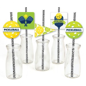 Big Dot of Happiness Let’s Rally - Pickleball - Paper Straw Decor - Birthday or Retirement Party Striped Decorative Straws - Set of 24 - 1 of 4