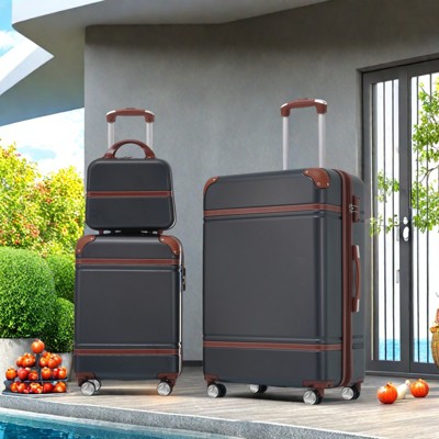 FURNIinspire Bag And Luggage Sets Family Friendly 3 Pieces Luggage And Cosmetic Case Spinner Suitcase With TSA Lock, Black, 20" 28"
