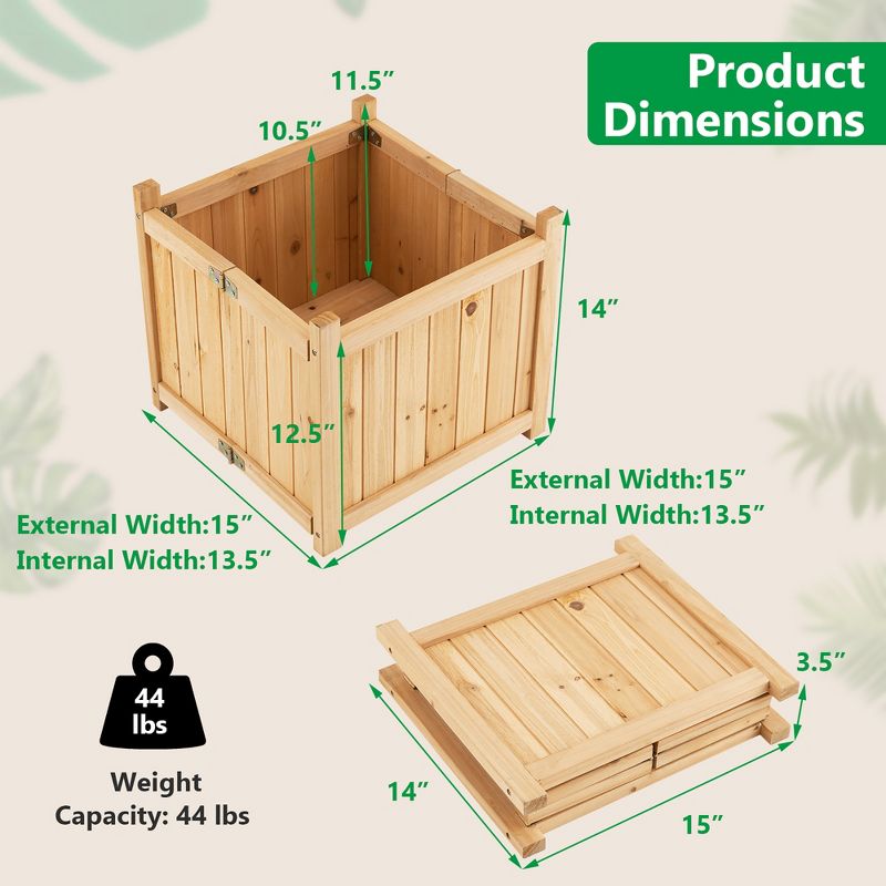 Costway 15" Wooden Planter Box Elevated Outdoor Folding Planter with Removable Bottom, 3 of 11