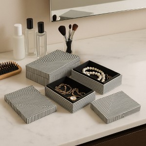 Decorative Striped Boxes with Lid for Home Decor - Stylish Decor Box for Console Table, Jewelry Storage, or Bedroom - Set of 3, Black & White - 1 of 4