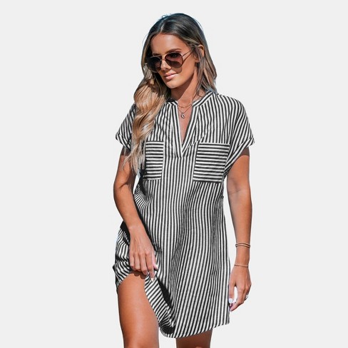 Women's Irregular Stripe Dolman Sleeve Mini Dress - Cupshe - image 1 of 4