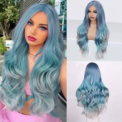Jessie's Wig 28 Inch Wavy Wig Synthetic Wig Fish Blue 1 Pc/Pack