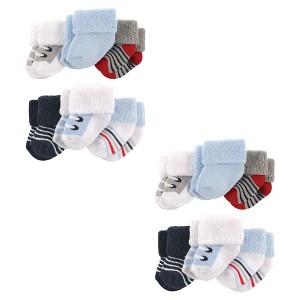 Luvable Friends Infant Boy Newborn and Baby Socks Set, Blue Gray Sneakers 12-Piece, 0-3 Months - 1 of 2