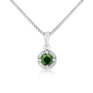 Silver Treated Color Diamond Solitaire Milgrain Pendant Necklace - 1 of 4