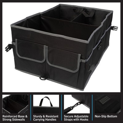 Black Collapsible Car Trunk Organizer with Adjustable Straps