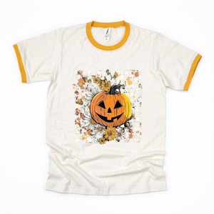 Carved Pumpkin Checkered Floral - Womens Ringer Tee - 1 of 3