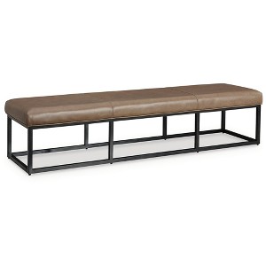 Signature Design by Ashley Joston 71-inch Modern Leather Accent Bench with Metal Frame, Caramel Brown - 1 of 4