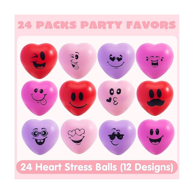 Syncfun 24 PCS Valentine's Day Heart Stress Balls for Kids, Toys Slow Rising for School Carnival Reward, Valentine Party Relieve Stress Toys, 2 of 8