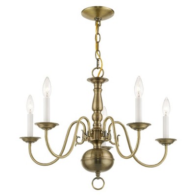 Antique Brass 5-Light Traditional Colonial Chandelier