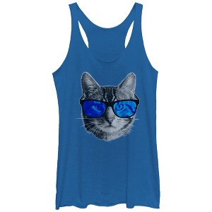 Women's Lost Gods Cat in Sunglasses Racerback Tank Top - 1 of 3