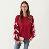 Anna-Kaci Women's Long Sleeve Crew Neck Sweatshirt with Ribbon Bow Sleeve Detail - 2 of 4