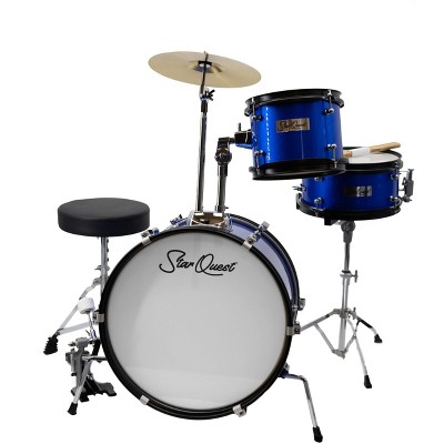 StarQuest Junior 3-Piece Drum Set – Premium Metallic Blue Finish with Bass, Snare, Tom and Crash Cymbal – Perfect for Junior Drummers and Beginners
