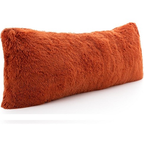 Channel Rust Orange Faux Fur Throw Pillow with Down-Alternative