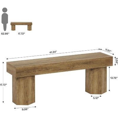 Product dimensions diagram of a wooden bench with measurements