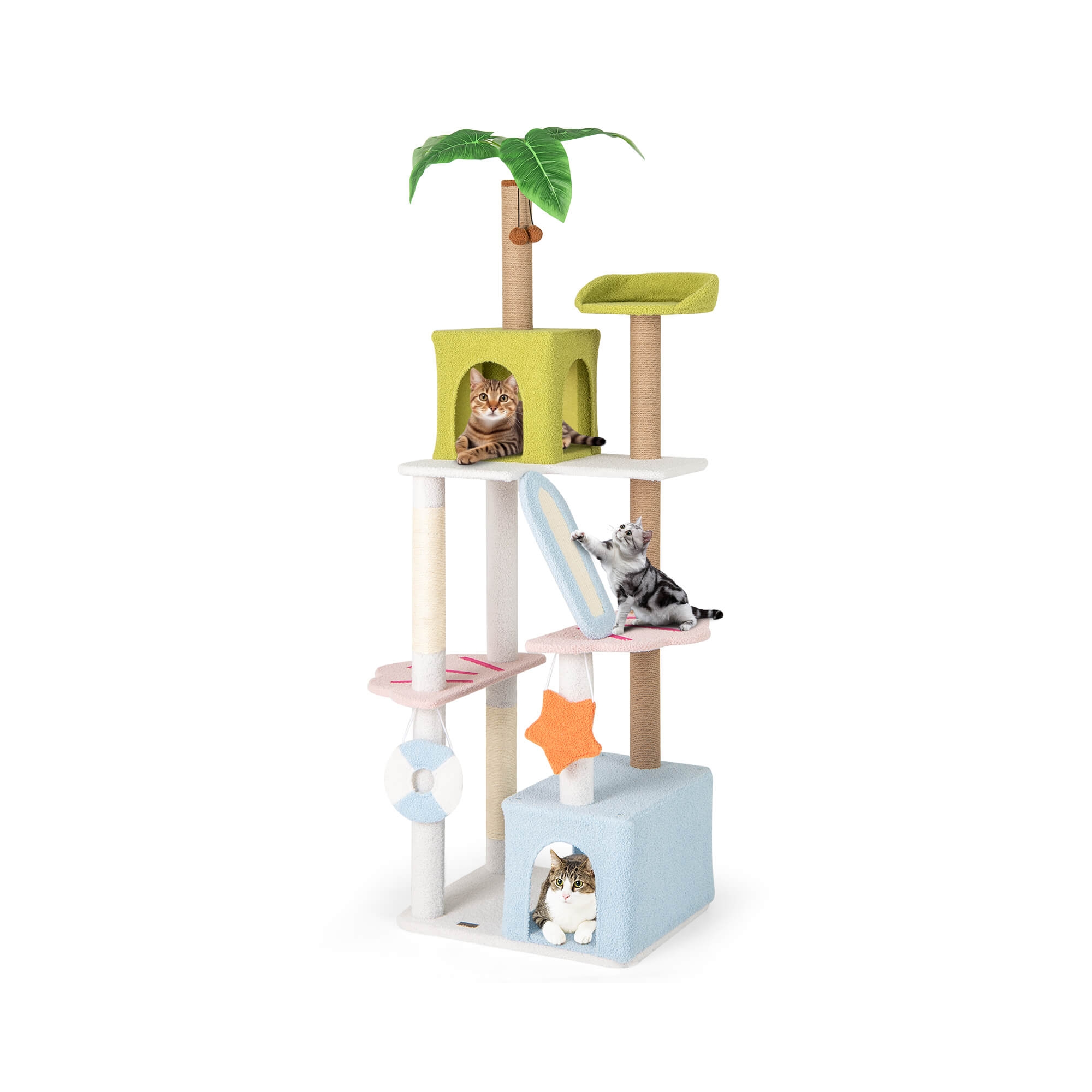 Costway 71” Tall Cat Tree Multi-Level Aesthetic Beach-Themed Cat Tower w/ Jute Scratching Posts