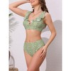 INSPIRE CHIC Women's Ruffle Trim V Neck Wide Strap Leopard Bikini Sets, Drawstring Tie Back Top Triangle Bottom 1 Set - 2 of 4