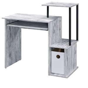 Okak 37IN Modern Computer Desk with Keyboard Tray, Standing Desk with 2 Shelves and Storage Basket, Office Desk for Living Room, Study - 1 of 4