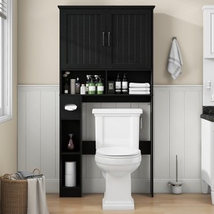 Over The Toilet Storage Cabinet with Barn Doors & Paper Holder Stand, Toilet Rack - 1 of 4