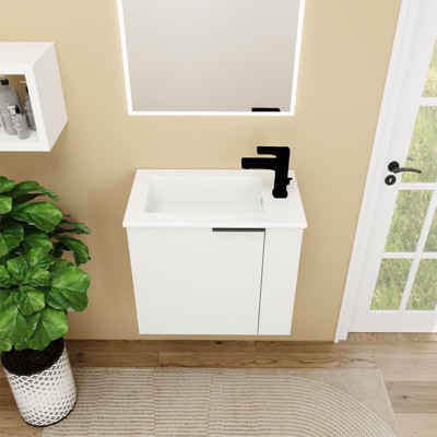 22" White Bathroom Vanity with Ceramic Sink - Space-Saving Wall-Mounted Vanity for Small Bathrooms, Soft-Close Door & Plywood Cabinet