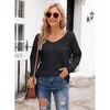Women V Neck Tops Stripe Long Sleeve Relaxed Fit Tee with Back V Neckline - 4 of 4