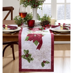 Clarette Poinsettia Holiday Fabric Table Runner - Multicolor - 14x70 - Elrene Home Fashions - 1 of 3