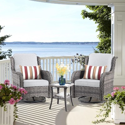 XIZZI Wicker Patio Furniture Set with 3-Seat Sofa, Swivel Rocking Armchairs & Ottomans & Side Table, Modular Sectional Outdoor Conversation Sofa Set