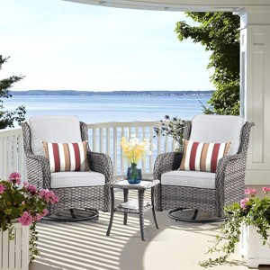 XIZZI Wicker Patio Furniture Set with 3-Seat Sofa, Swivel Rocking Armchairs & Ottomans & Side Table, Modular Sectional Outdoor Conversation Sofa Set - 1 of 4