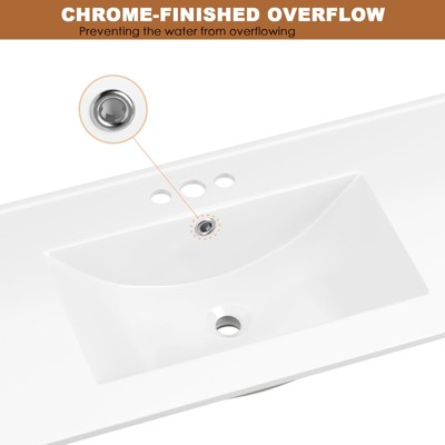 White Ceramic 30" Vanity Top Bathroom Sink with Three Holes