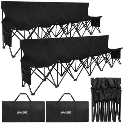APRILSOUL Portable Folding Team Bench, 8 Seats Foldable Sideline Benches, Soccer Chair with Bag and Backrest, Adult Team Chair Black 2PACK