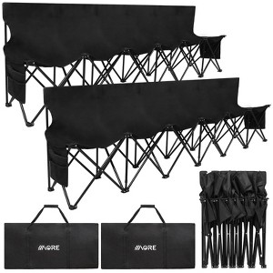 APRILSOUL Portable Folding Team Bench, 8 Seats Foldable Sideline Benches, Soccer Chair with Bag and Backrest, Adult Team Chair Black 2PACK - 1 of 4