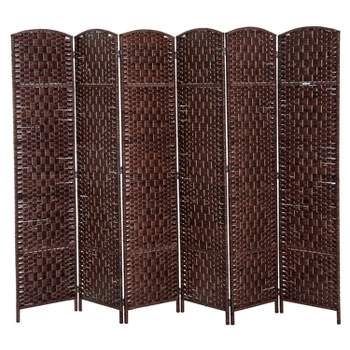 HOMCOM 6' Tall Wicker Weave 6 Panel Room Divider Privacy Screen