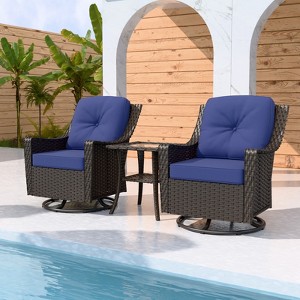 EAGLE PEAK Azure Bay 3 Piece Outdoor Wicker Bistro Set, Patio Swivel Rocking Chairs with Side Table - 1 of 4
