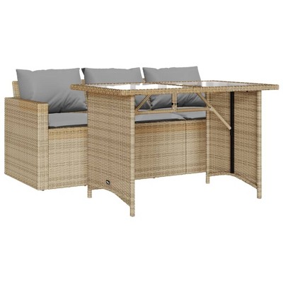 vidaXL 2 Piece Patio Dining Set with Cushions Beige