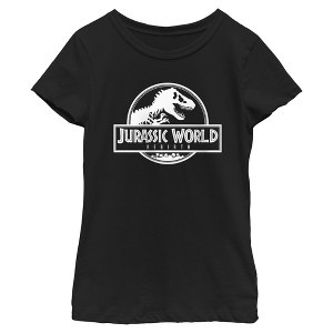 Girl's Jurassic World: Rebirth Black and White Movie Logo T-Shirt - 1 of 4