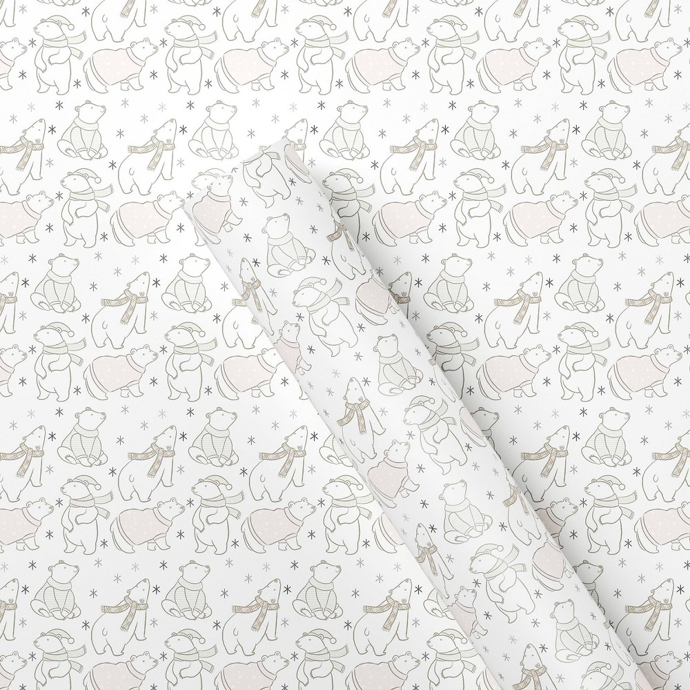 25 sq ft Bears Christmas Gift Wrap White - Wondershop™