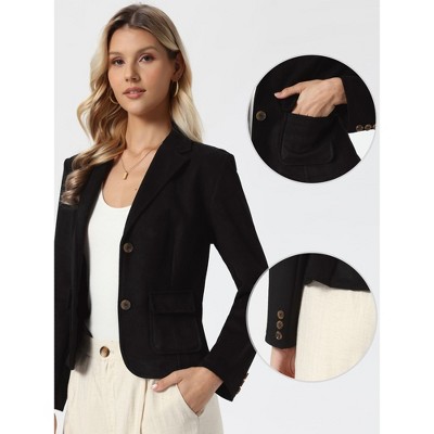 INSPIRE CHIC Women's Notched Lapel Long Sleeves Button-Down Faux Suede Solid Business Casual Jacket with Pockets Small Black — фото 2