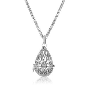 ELYA Women's Polished Open Floral Teardrop Locket Steel Necklace - 1 of 3