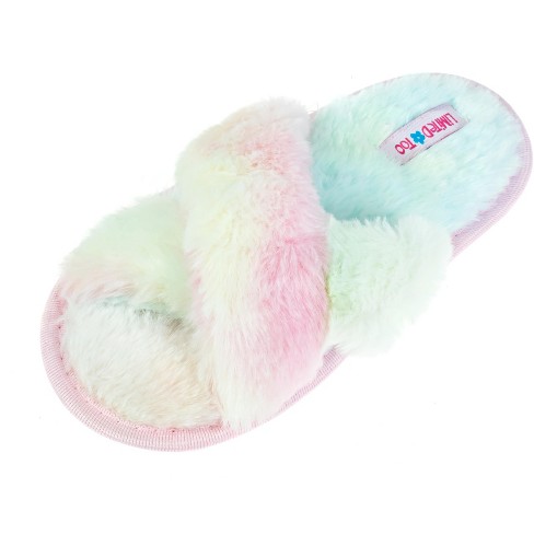 Limited Too Girl s Fuzzy Cross Band House Slide Slippers Target