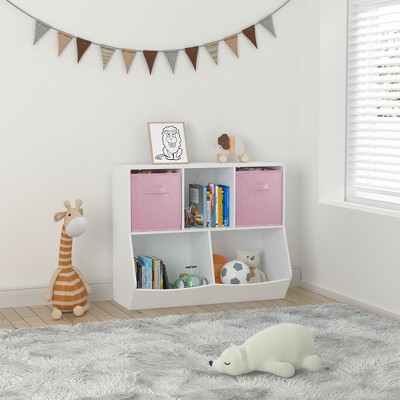 Kids Bookshelf Bookcase with Collapsible Fabric Drawers, Children's Toy Storage Cabinet, Toy Storage Organizer, Suitable for Bedroom, Reading Nook