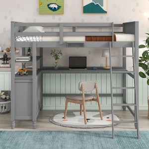 NicBex Full Size Bunk Bed with Desk Loft Bed Pine Frame Bed Frame with Storage Drawers, Shelves, Guardrails and Inclined Ladder - 1 of 4