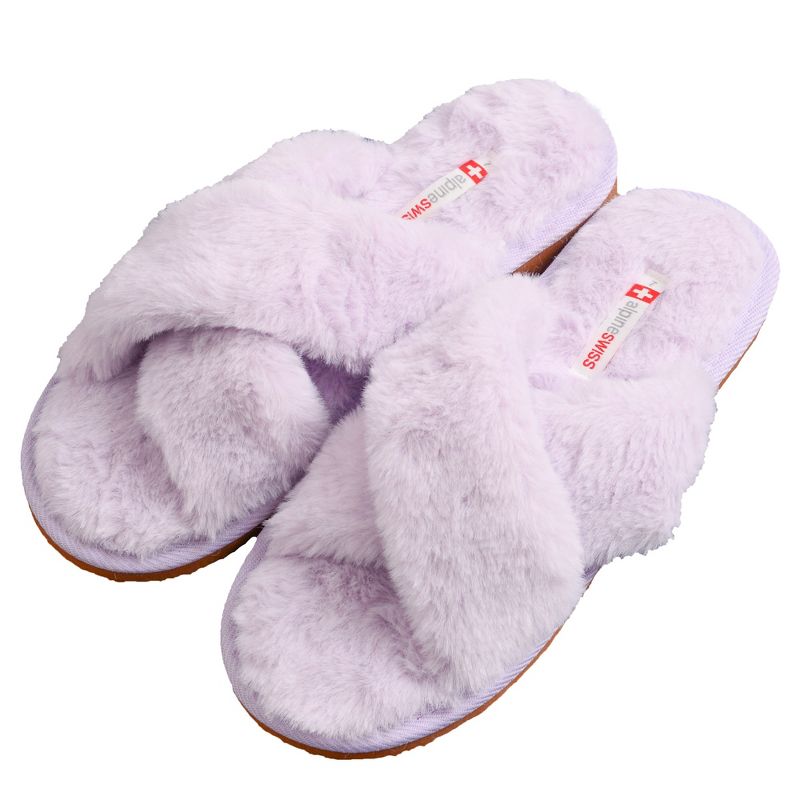 Alpine Swiss Fiona Womens Fuzzy Fluffy Faux Fur Slippers Memory Foam Indoor House Shoes, 2 of 7