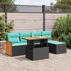 vidaXL 6 Piece Patio Sofa Set with Cushions Black Poly Rattan Acacia - 2 of 4
