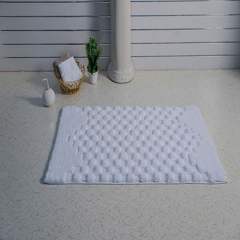 Knightsbridge Luxurious Block Pattern High Quality Year Round Cotton With Non-Skid Back Bath Rug White, 1 of 4